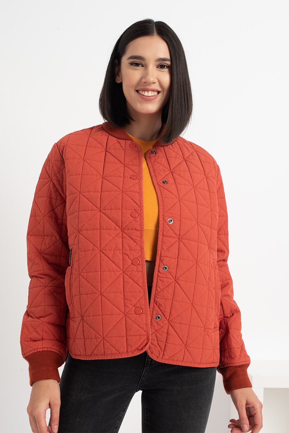 SUPERDRY, Jacheta cu aspect matlasat Liner, Oranj persan