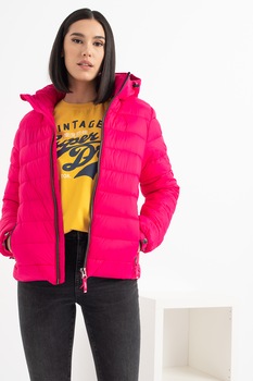 SUPERDRY, Geaca cu vatelina, gluga si model matlasat Classic Fuji, Fucsia SUPERDRY, Geaca cu vatelina, gluga si model matlasat Classic Fuji, Fucsia