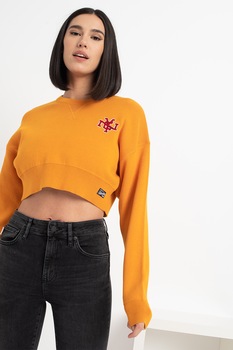 SUPERDRY, Bluza sport crop cu maneci cazute Varsity, Galben sofran SUPERDRY, Bluza sport crop cu maneci cazute Varsity, Galben sofran