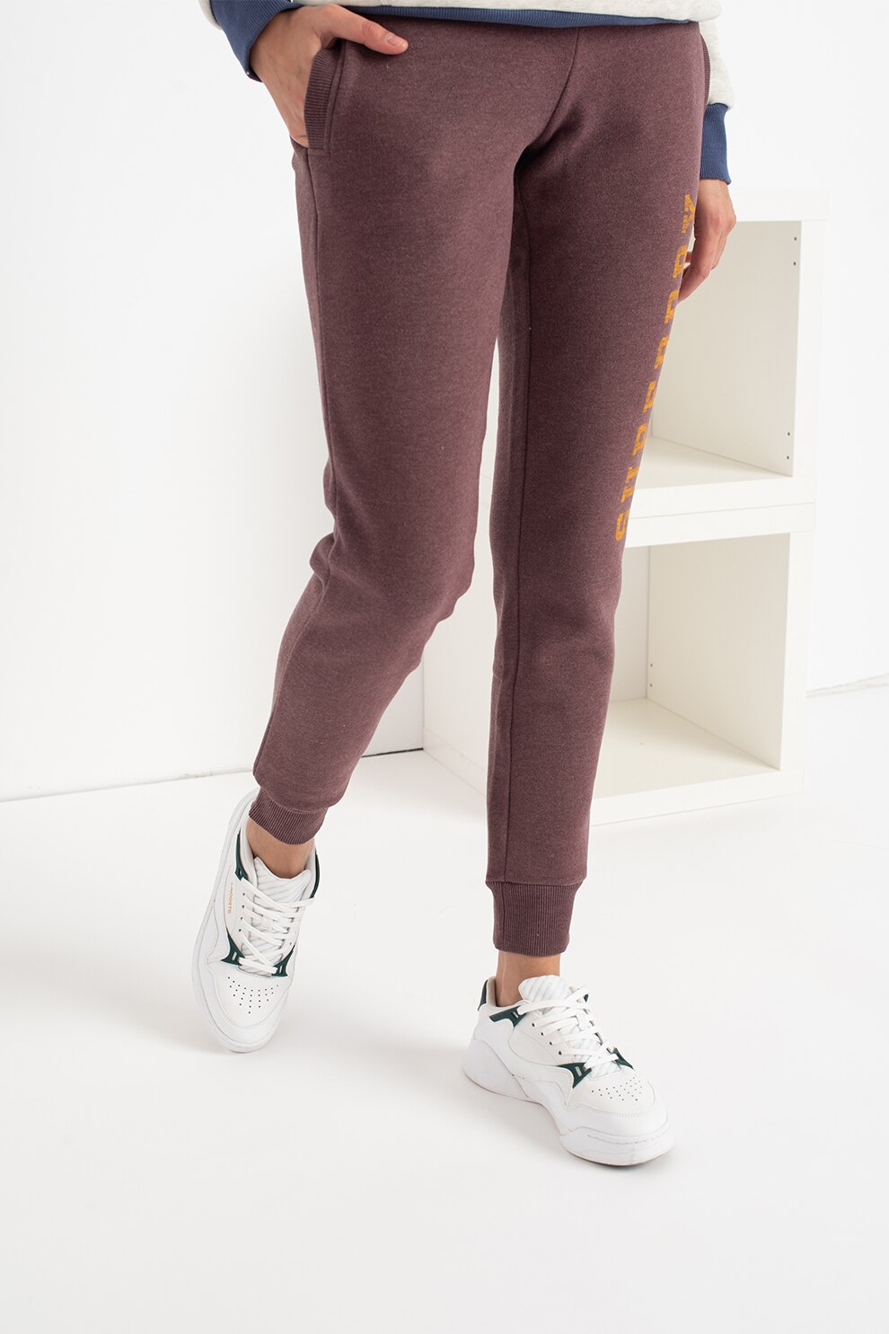 SUPERDRY, Pantaloni sport cu imprimeu logo si snur de ajustare in talie, Violet prafuit