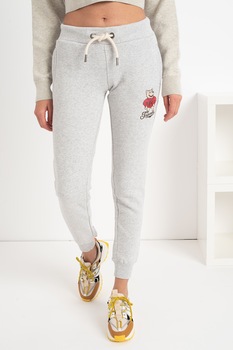 SUPERDRY, Pantaloni jogger cu detaliu logo Collegiate, Gri deschis melange SUPERDRY, Pantaloni jogger cu detaliu logo Collegiate, Gri deschis melange