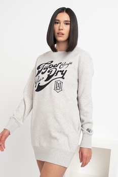 SUPERDRY, Rochie tip bluza sport cu logo, Gri deschis melange/Negru SUPERDRY, Rochie tip bluza sport cu logo, Gri deschis melange/Negru