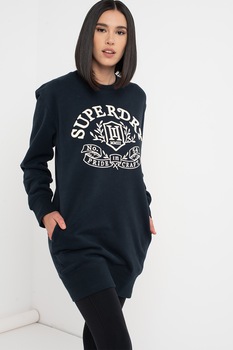 SUPERDRY, Rochie tip bluza sport cu logo, Bleumarin inchis/Alb optic SUPERDRY, Rochie tip bluza sport cu logo, Bleumarin inchis/Alb optic