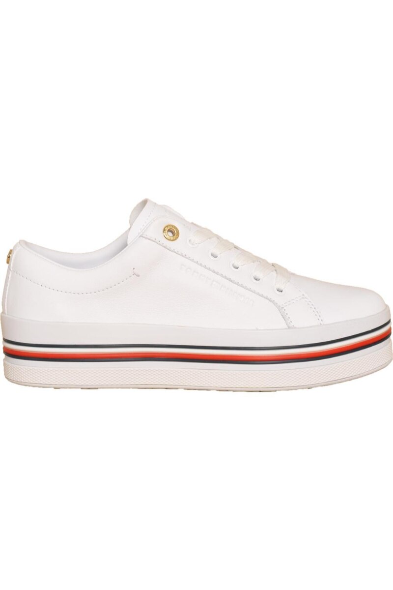Pantofi dama, Tommy Hilfiger, Corporate Flatform Cupsole, Piele naturala, Alb, 40 EU