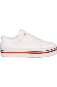 Pantofi dama, Tommy Hilfiger, Corporate Flatform Cupsole, Piele naturala, Alb, 40 EU Pantofi dama, Tommy Hilfiger, Corporate Flatform Cupsole, Piele naturala, Alb, 40 EU