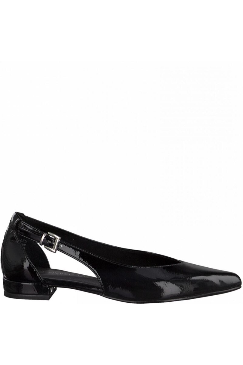 Pantofi dama, Marco Tozzi, Patent Casual Low Heel Flats, Piele ecologica, Negru