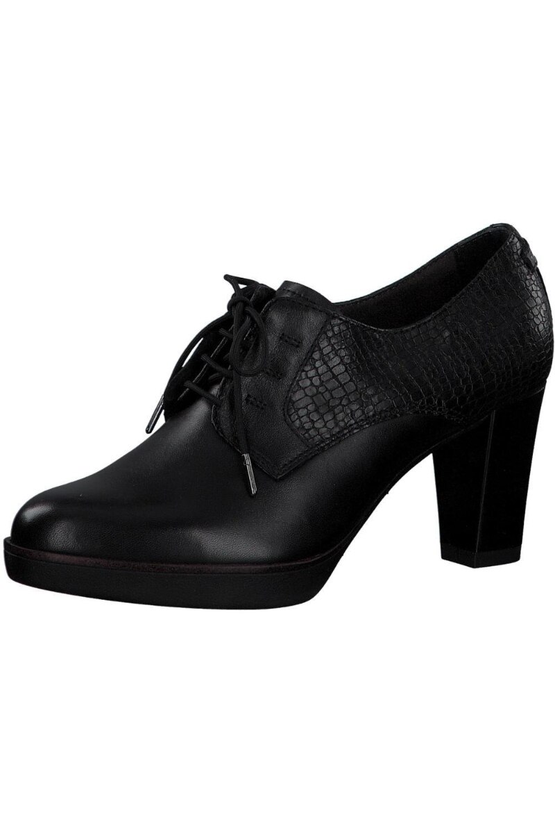Pantofi dama, Tamaris, Middle Heels Casual Struct, Piele naturala, Negru