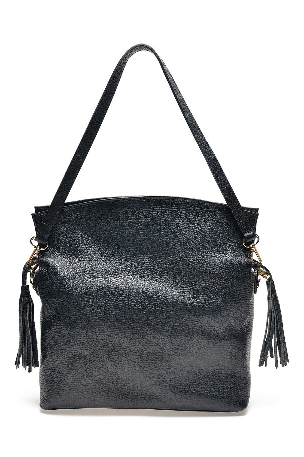 Isabella Rhea, Geanta de piele cu bareta de umar si franjuri, Negru