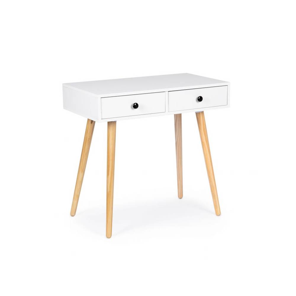 Masa de Toaleta Bigshot BS0952WN, 2 Sertare pentru Depozitare, Picioare Natur, 80 x 77 x 45 cm, Alba