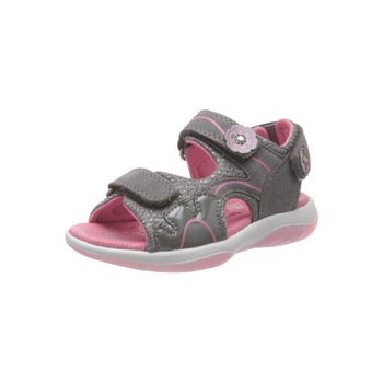 Sandale piele naturala fete Superit, gri, 34, cu aplicatii decorative roz Sandale piele naturala fete Superit, gri, 34, cu aplicatii decorative roz
