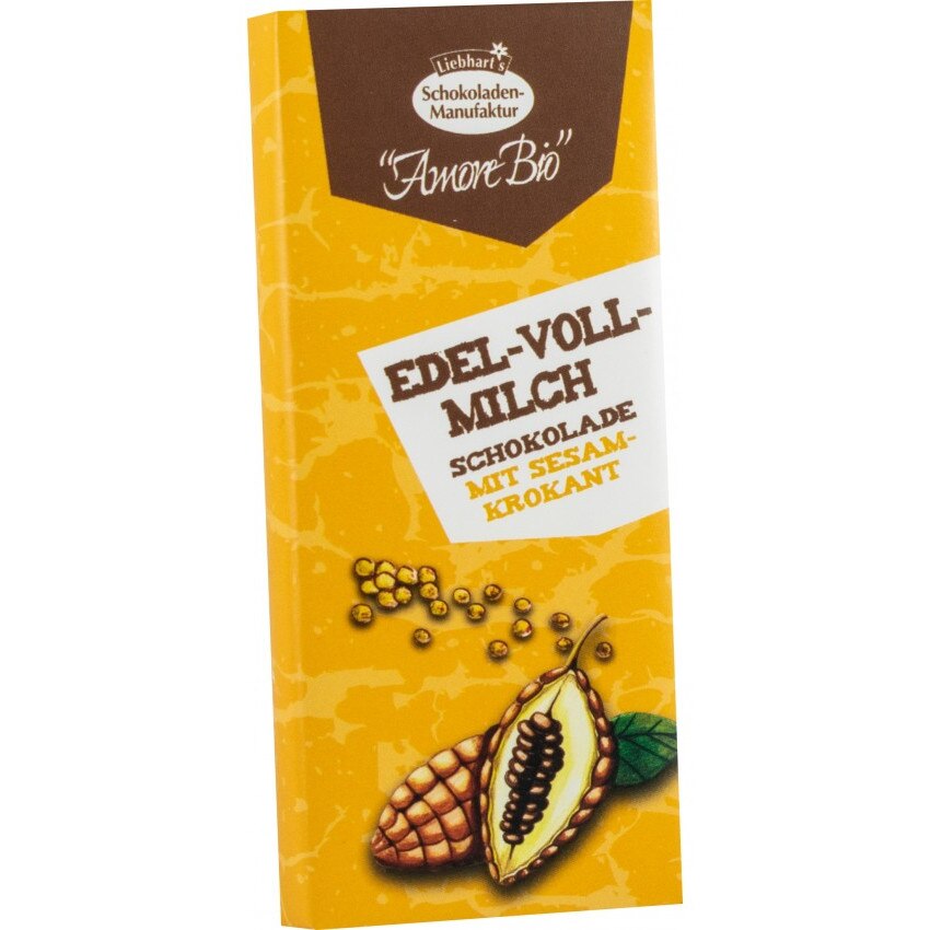 Ciocolata bio cu lapte si susan crocant, 40g Liebhart's amore bio