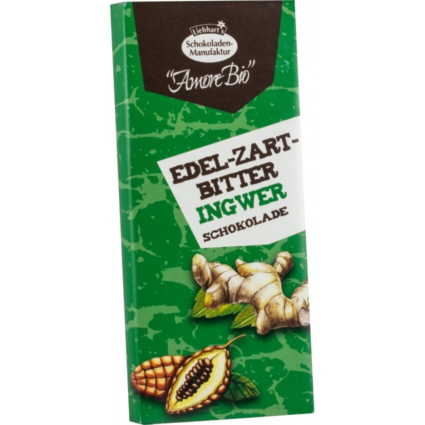 Ciocolata bio amaruie cu ghimbir caramelizat, 40g Liebhart's amore bio