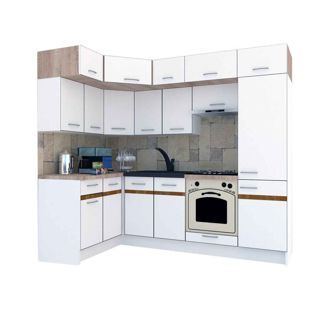 Set Bucatarie de Colt Genarom BIG GENA NEW DR. 140-250 x 225,5 x 60 cm, Cu Corp de Cuptor, Alb