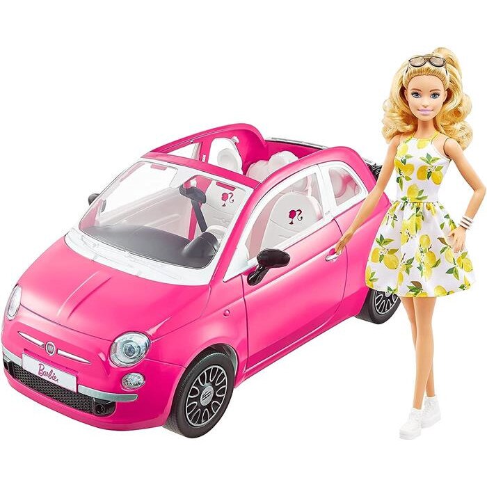 Set Papusa Barbie cu Autovehicul Fiat 500 Convertible