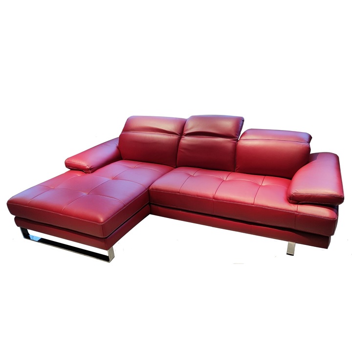 Canapea de colt Softaly by Natuzzi Adamo B878 orientare stanga, tapiterie piele Denver rosu 10BR