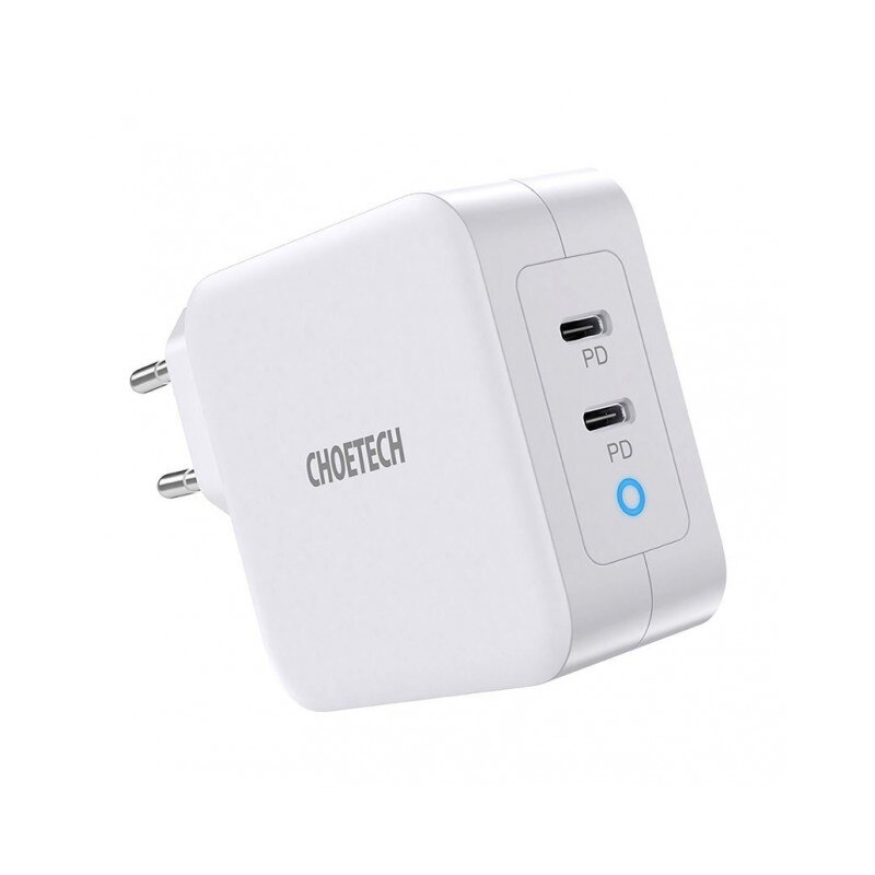 Incarcator Retea Choetech GaN Fast Charger 2 x Usb Type-C, PD 3.0 AFC 100W, Alb - 4975703