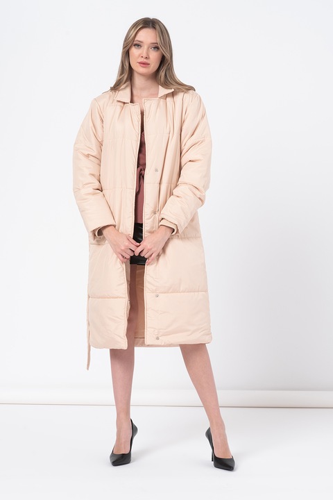 Missguided, Hosszú könnyű súlyú télikabát levehető derékkötővel, Krémszín, 12