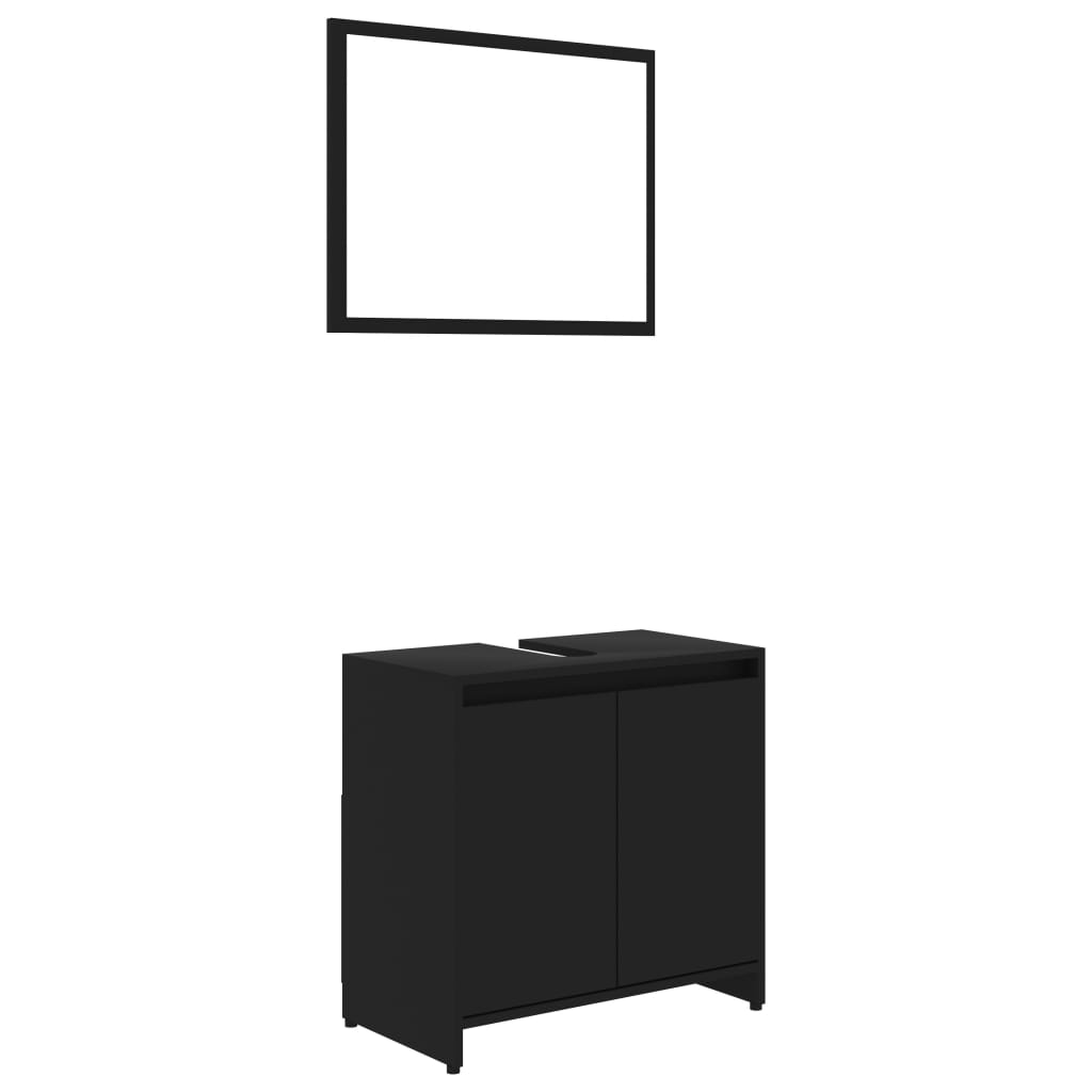 Set dulap de baie si oglinda, vidaXL, PAL, 60 x 33 x 58 cm, Negru