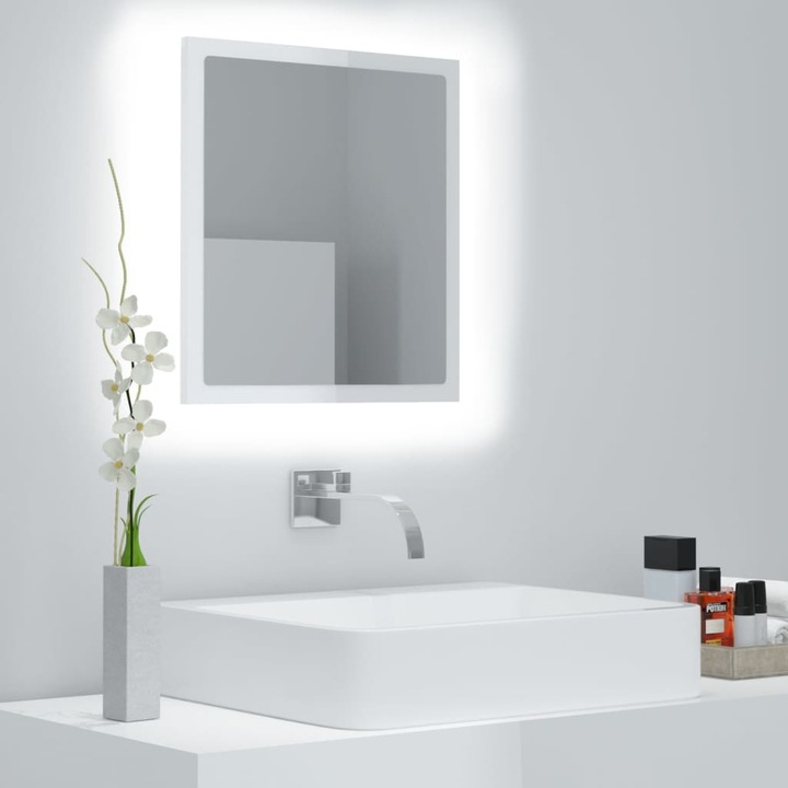 Oglinda de baie cu LED, alb extralucios, 40x8,5x37 cm, pentru baie 8984
