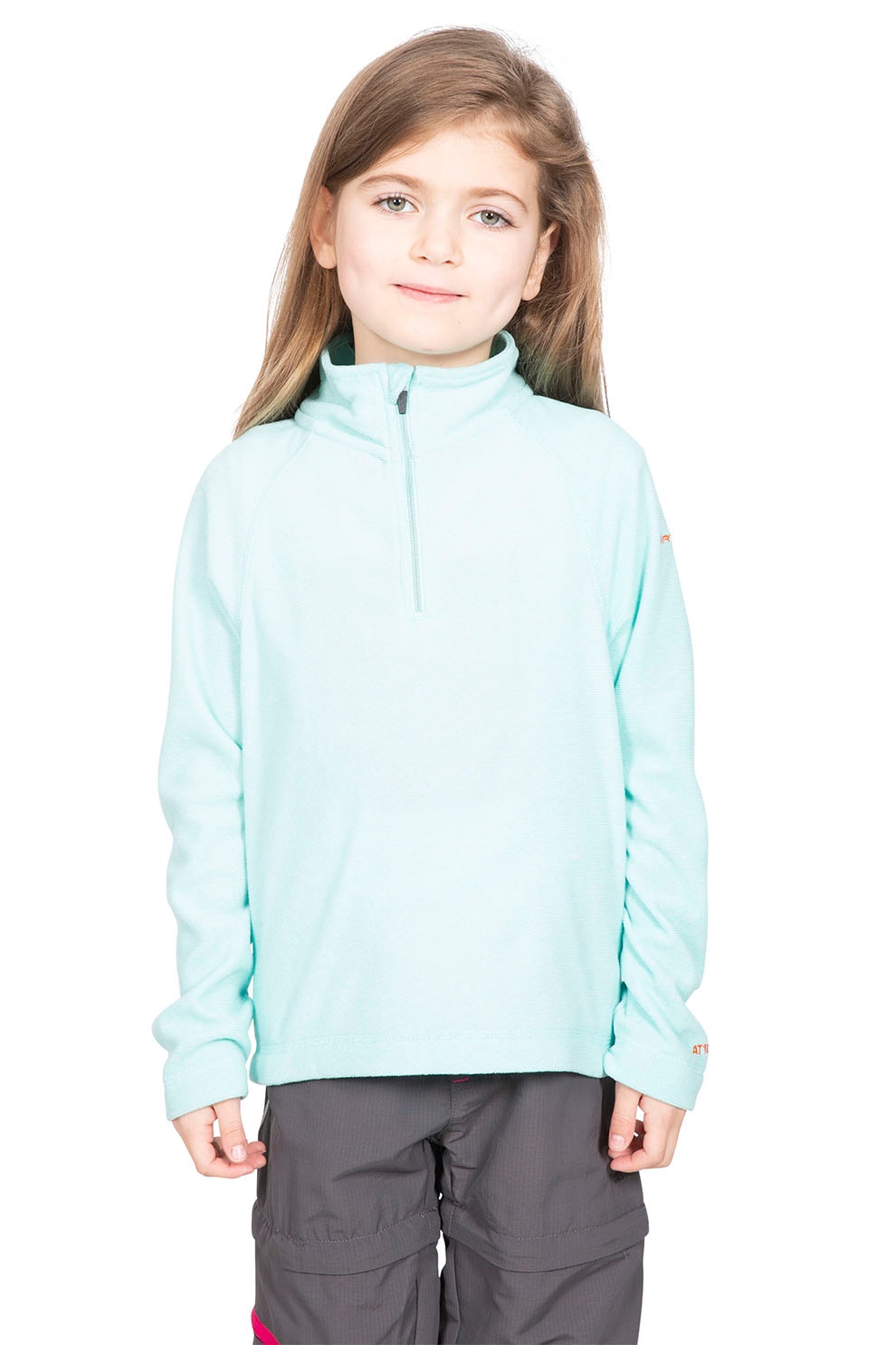 Trespass, Bluza sport cu fermoar scurt si guler inaltt Meadows, Albastru aqua