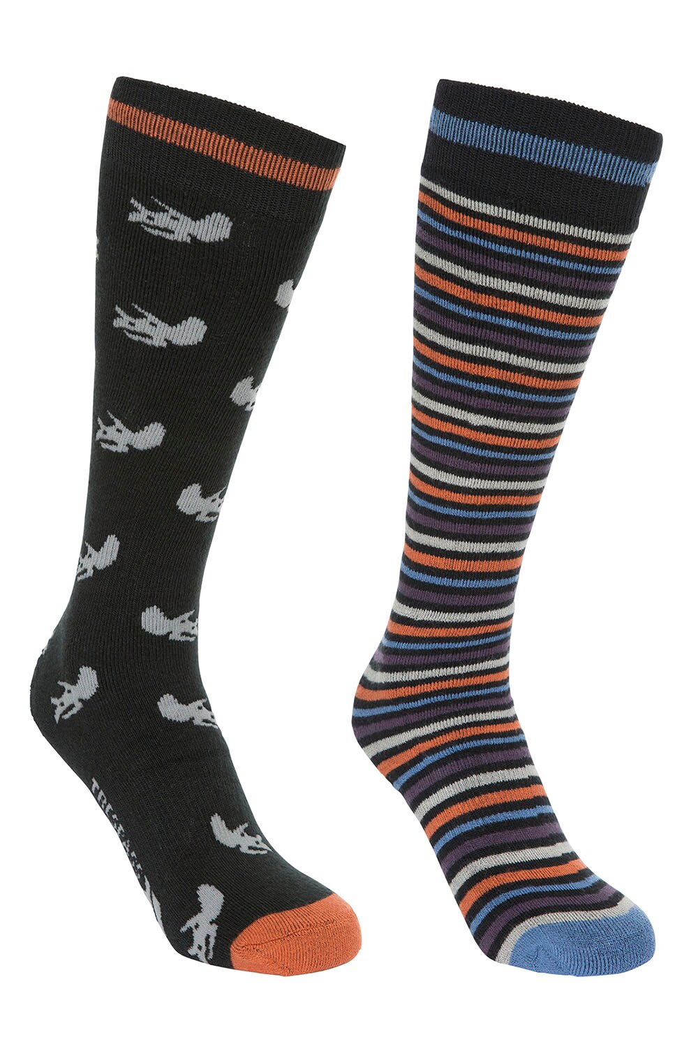 Trespass, Sosete intalte pana la genunchi, cu imprimeu, pentru schi Replicate, 2 perechi, negru, gri cenusa, oranj, 31-35 EU