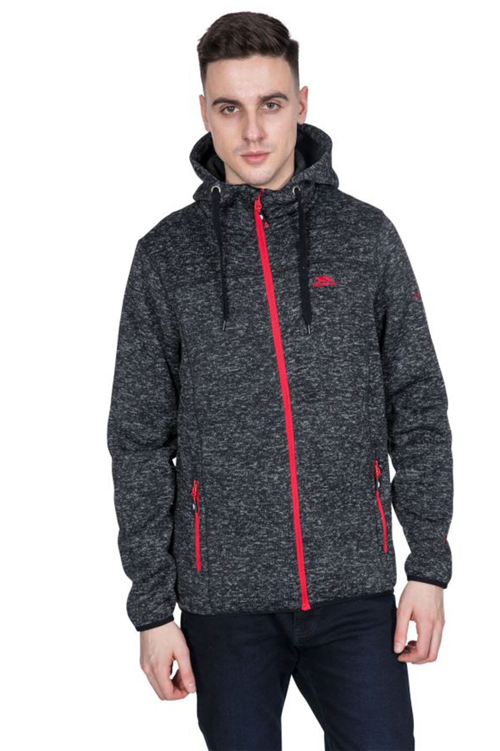 Trespass, Hanorac cu fermoar si captuseala de fleece Odeno, Gri inchis melange/negru/rosu