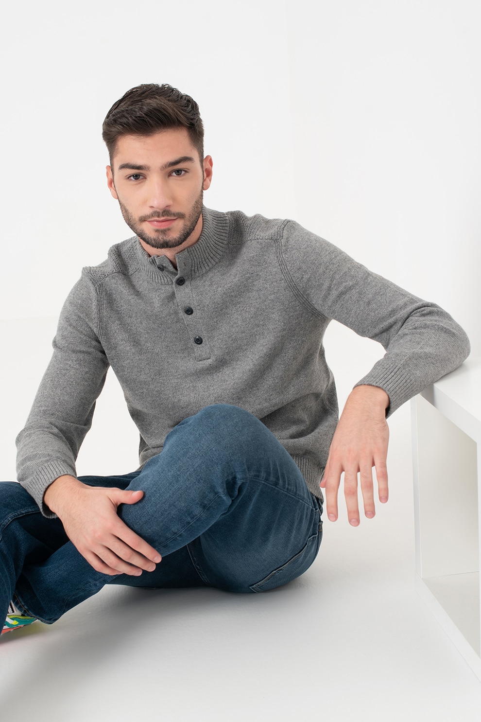 GAP, Pulover cu guler scurt, Gri melange