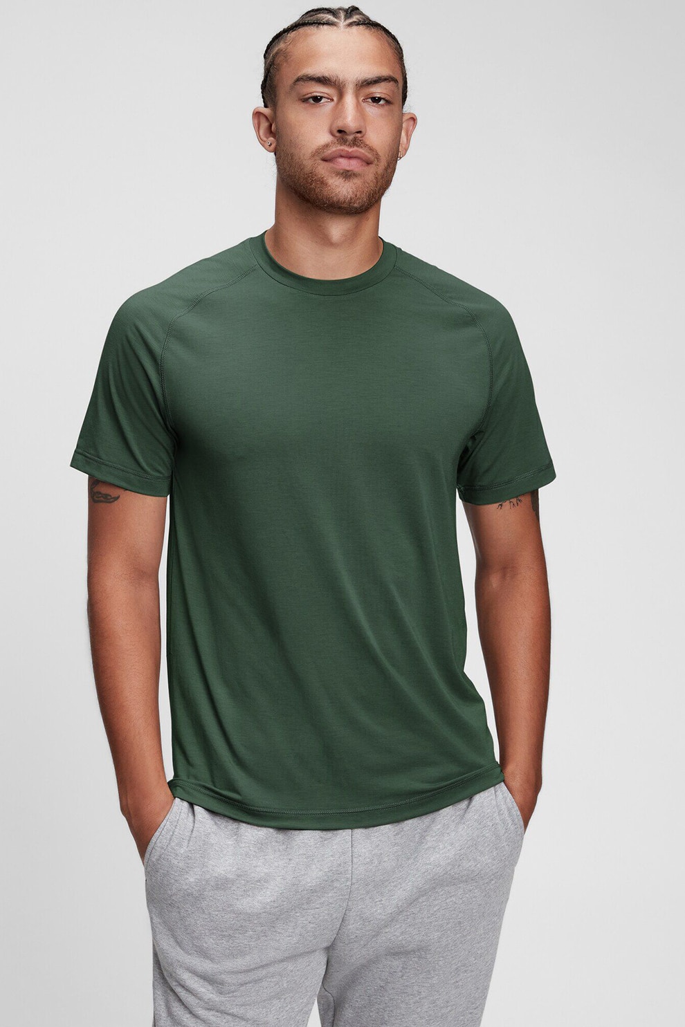 GAP, Tricou din amestec de modal cu decolteu la baza gatului, Verde forest