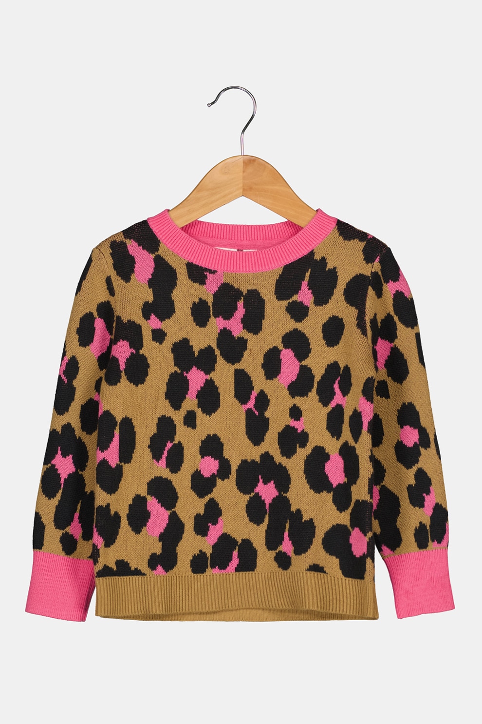 GAP, Pulover tricotat fin cu decolteu la baza gatului, Maro camel/negru/roz