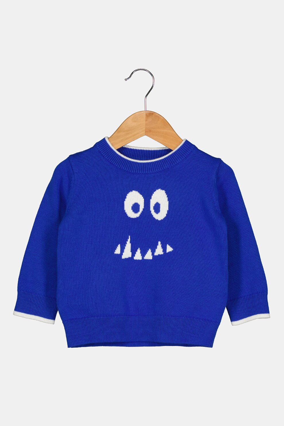 GAP, Pulover tricotat fin cu detaliu grafic, Albastru royal/Alb