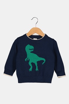 GAP, Pulover tricotat fin cu detaliu grafic, Albastru inchis/Verde GAP, Pulover tricotat fin cu detaliu grafic, Albastru inchis/Verde