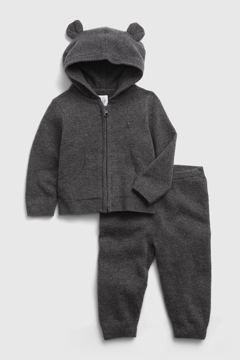 GAP, Set de hanorac tricotat si pantaloni, Gri inchis
