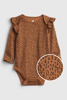 GAP, Body de bumbac organic cu imprimeu ', Oranj stins/Maro inchis GAP, Body de bumbac organic cu imprimeu ', Oranj stins/Maro inchis