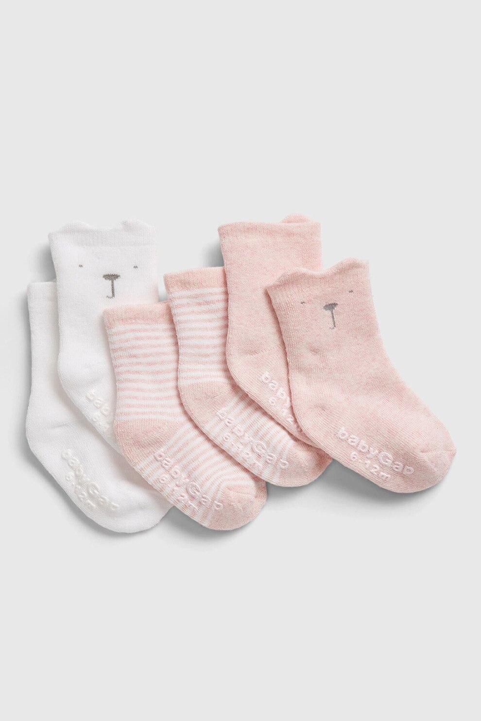 GAP, Set de sosete scurte, 3 perechi, Roz pal/Alb