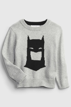 GAP, Pulover din amestec de lana cu imprimeu cu desene animate, Gri deschis/ Negru GAP, Pulover din amestec de lana cu imprimeu cu desene animate, Gri deschis/ Negru