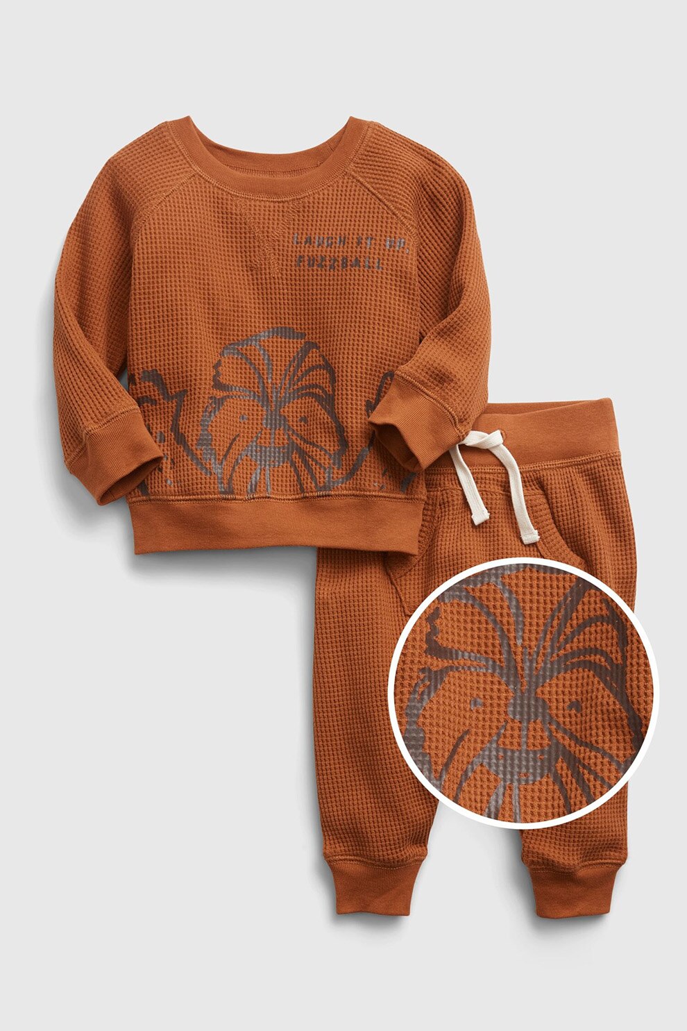 GAP, Set de bluza texturata si pantaloni, Oranj mandarina/gri inchis