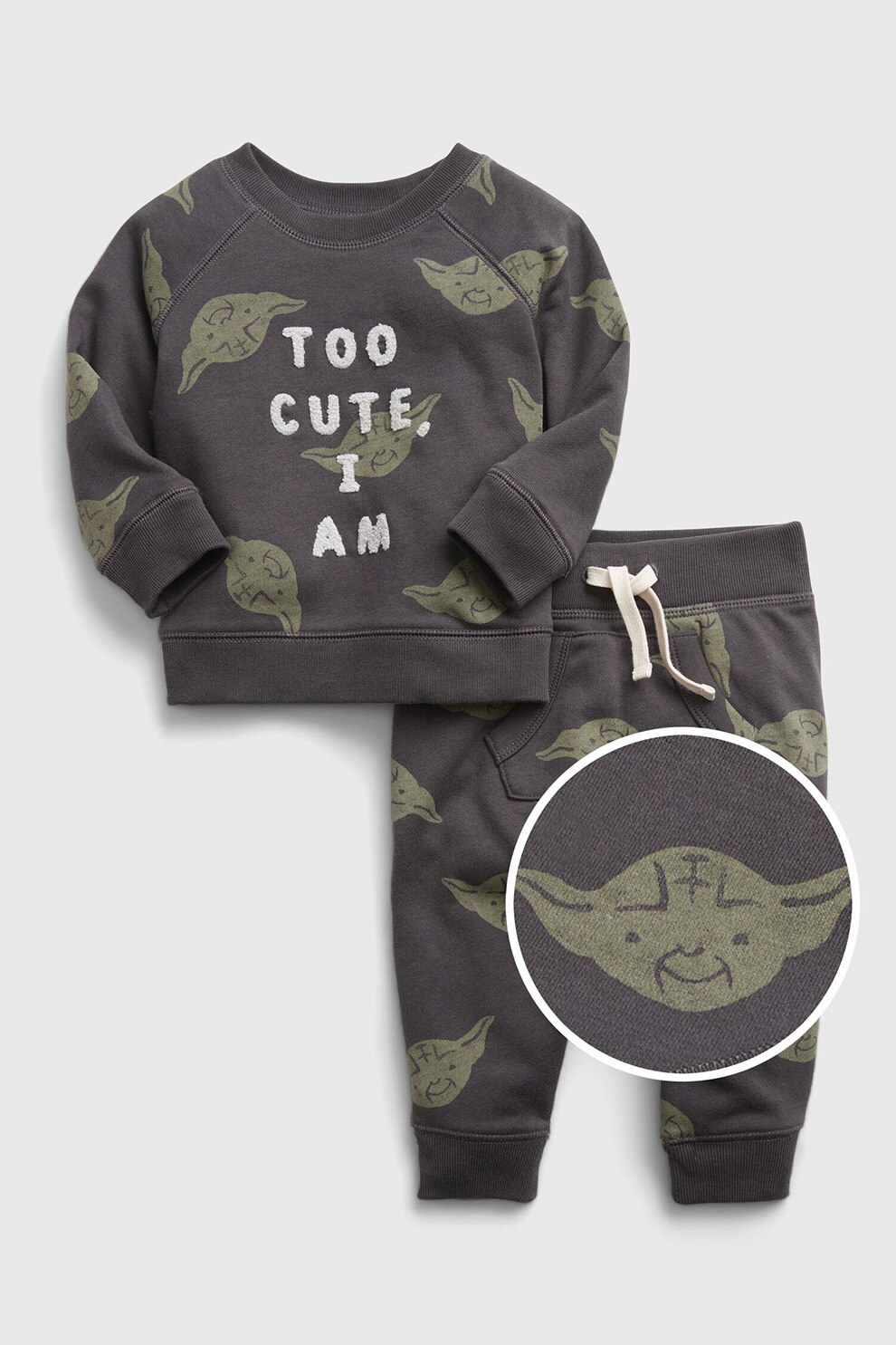 GAP, Set de bluza sport si pantaloni cu imprimeu, 2 piese, Violet prafuit/Alb prafuit/Verde sparanghel