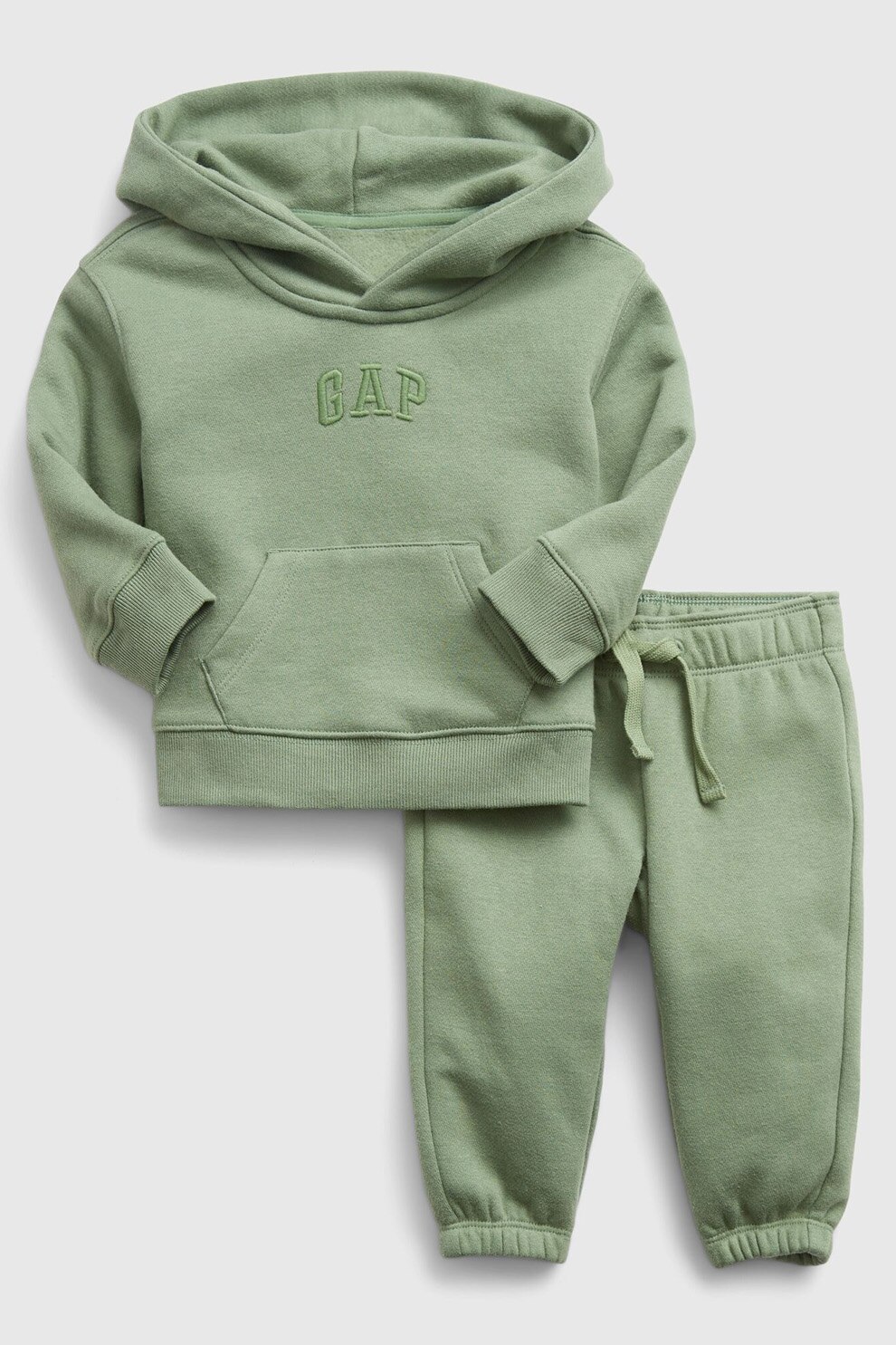GAP, Set de hanorac si pantaloni sport din amestec de bumbac organic, Verde sparanghel