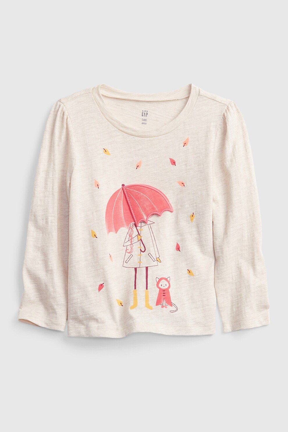 GAP, Bluza cu decolteu rotund si imprimeu grafic, Roz pal