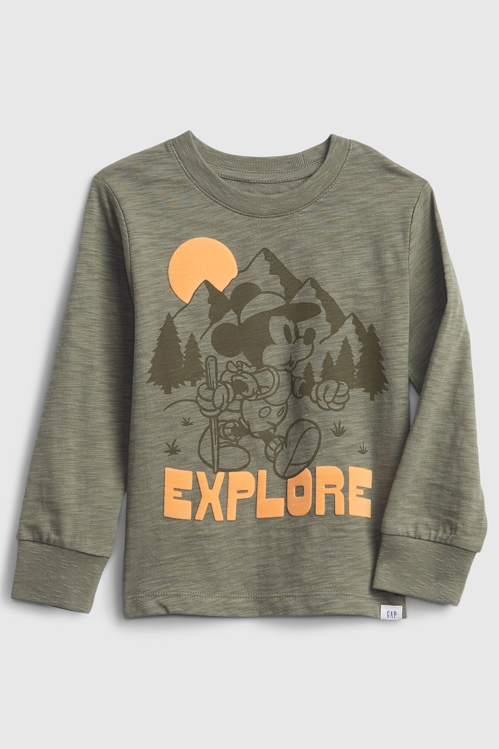 GAP, Bluza cu decolteu la baza gatului si imprimeu cu Mickey Mouse, Gri inchis