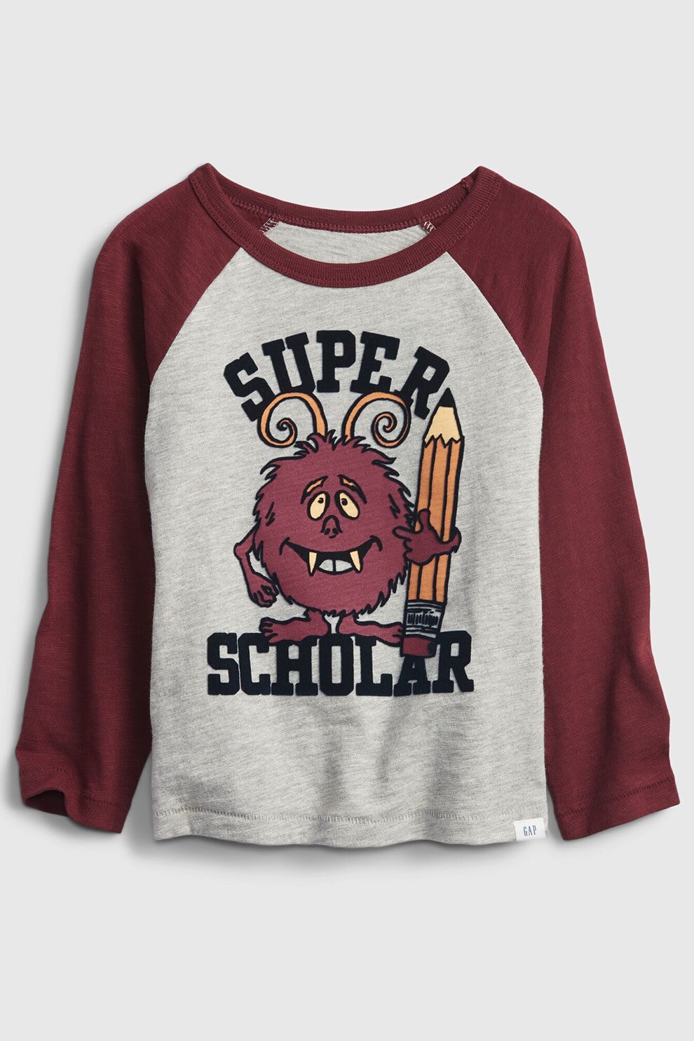 GAP, Bluza de bumbac cu imprimeu grafic, Violet pruna/Gri melange/Negru