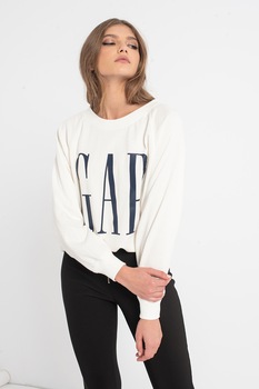 GAP, Bluza sport din amestec de bumbac cu imprimeu logo supradimensionat, Alb