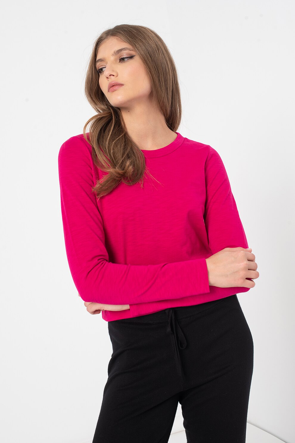 GAP, Bluza din bumbac cu decolteu rotund, Fucsia