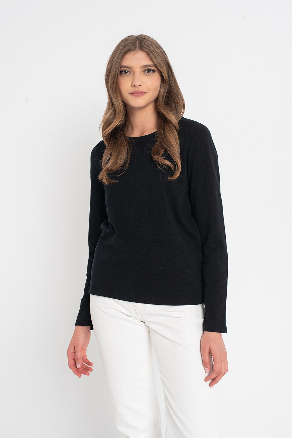GAP, Bluza din bumbac cu decolteu rotund, Negru