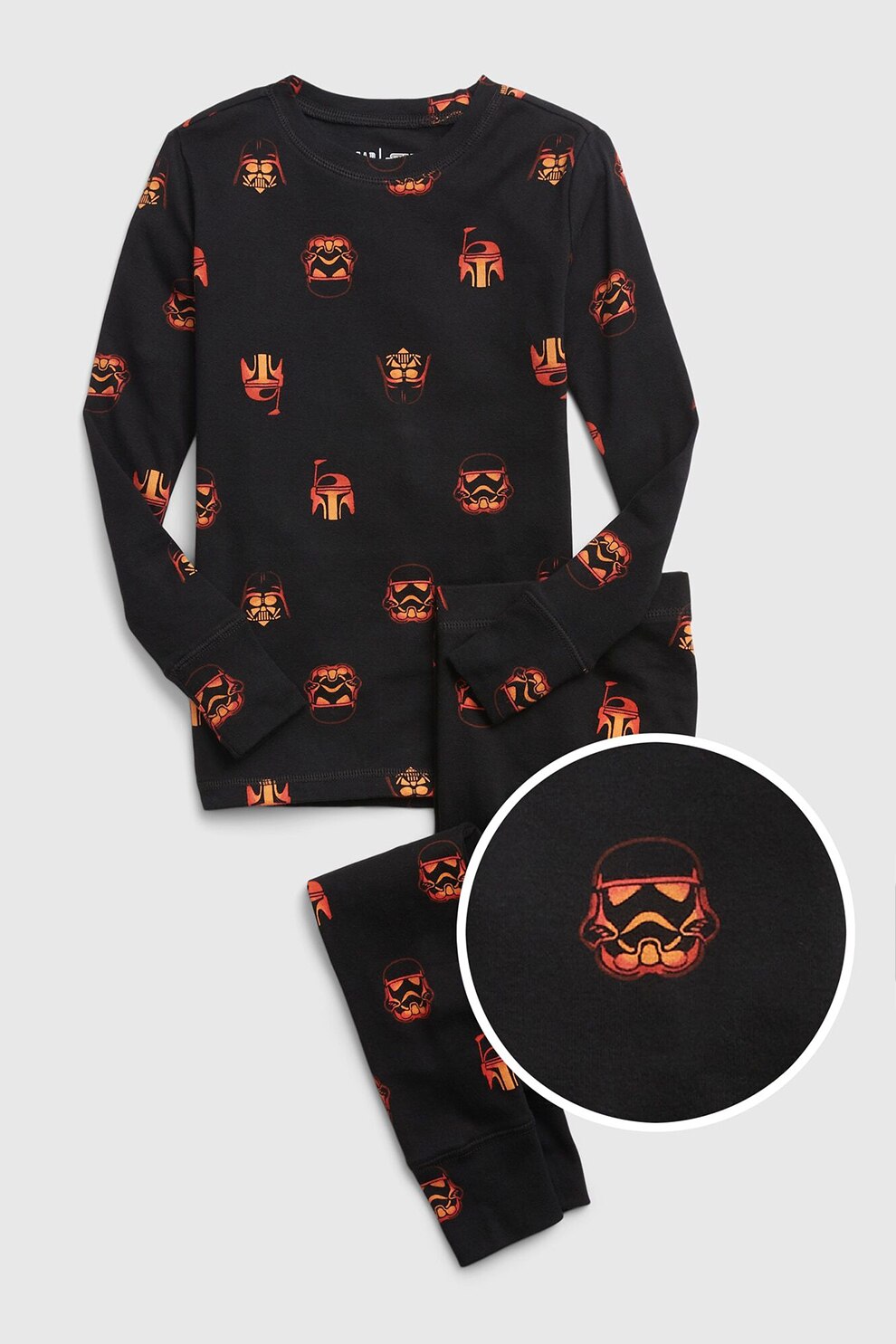 GAP, Pijama cu pantaloni lungi si imprimeu cu desene animate, Negru