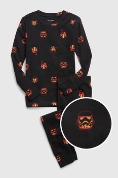GAP, Pijama cu pantaloni lungi si imprimeu cu desene animate, Negru GAP, Pijama cu pantaloni lungi si imprimeu cu desene animate, Negru