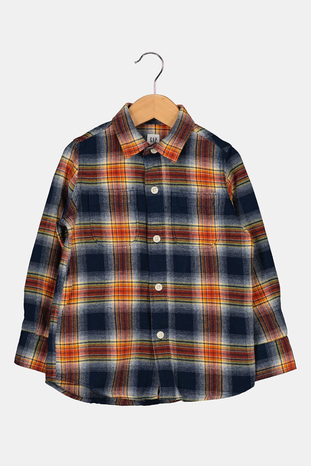 GAP, Camasa din flanel cu model in carouri, Bleumarin inchis/oranj/galben pal