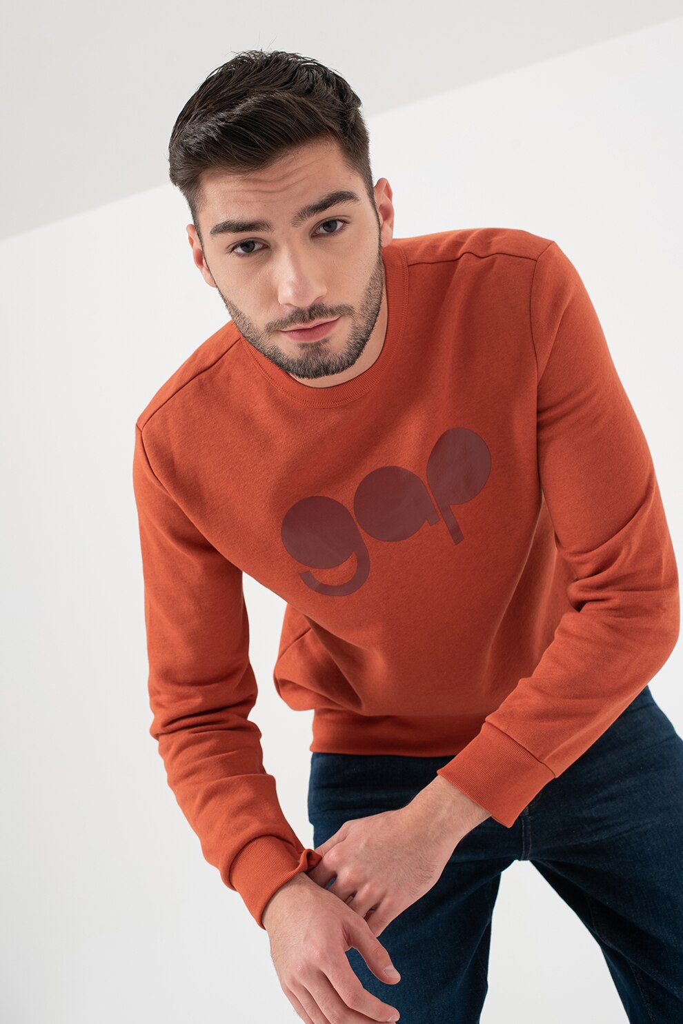 GAP, Bluza sport cu decolteu la baza gatului si imprimeu logo, Oranj mandarina/oranj inchis