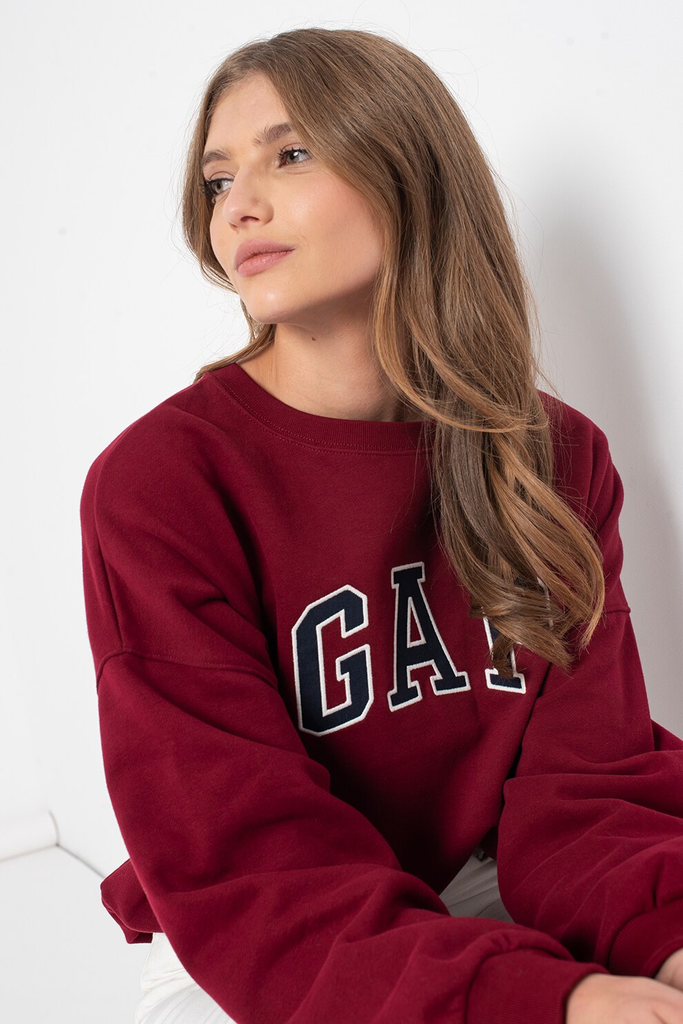 GAP, Bluza sport cu maneci cazute, Visiniu