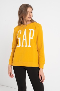 GAP, Bluza sport cu imprimeu logo si decolteu la baza gatului, Galben GAP, Bluza sport cu imprimeu logo si decolteu la baza gatului, Galben